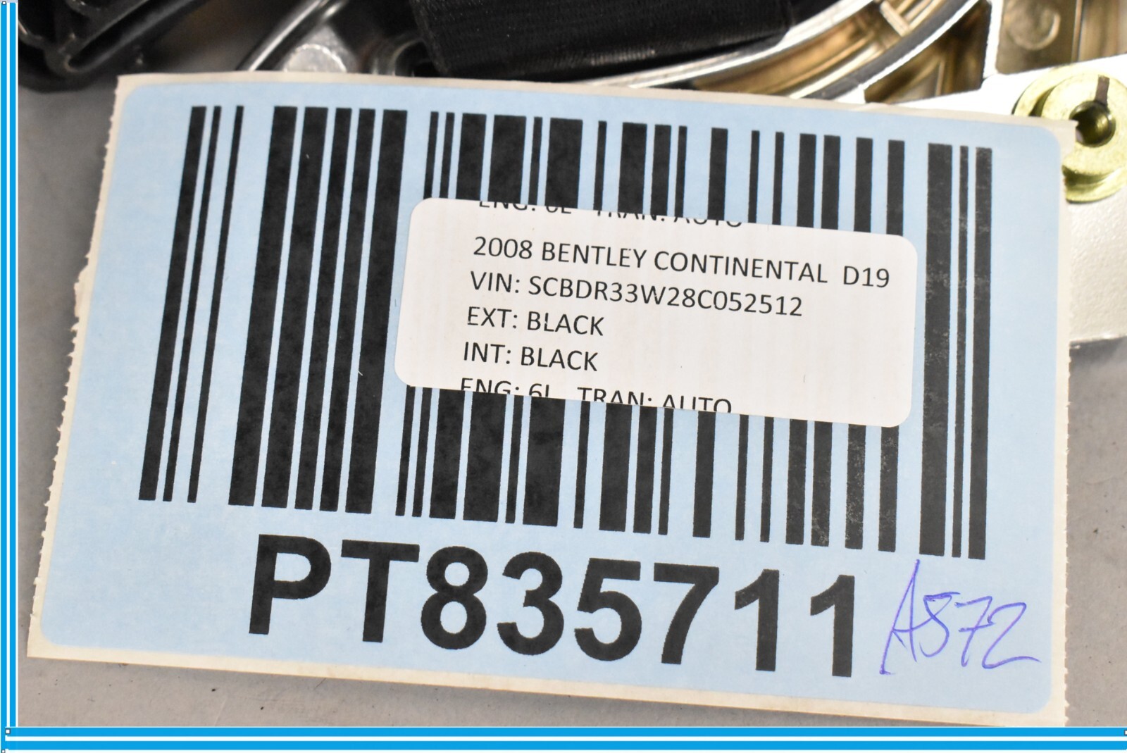 2008 Bentley Continental Front Right Passenger Sear belt 3D0857737C Oem