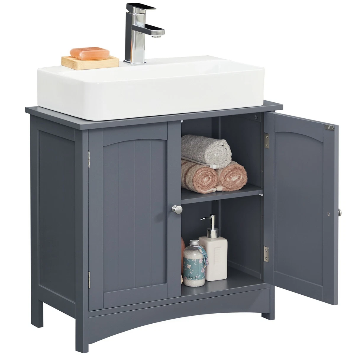 Badezimmerschrank Waschbeckenunterschrank Waschtischunterschrank grau BBC001G01