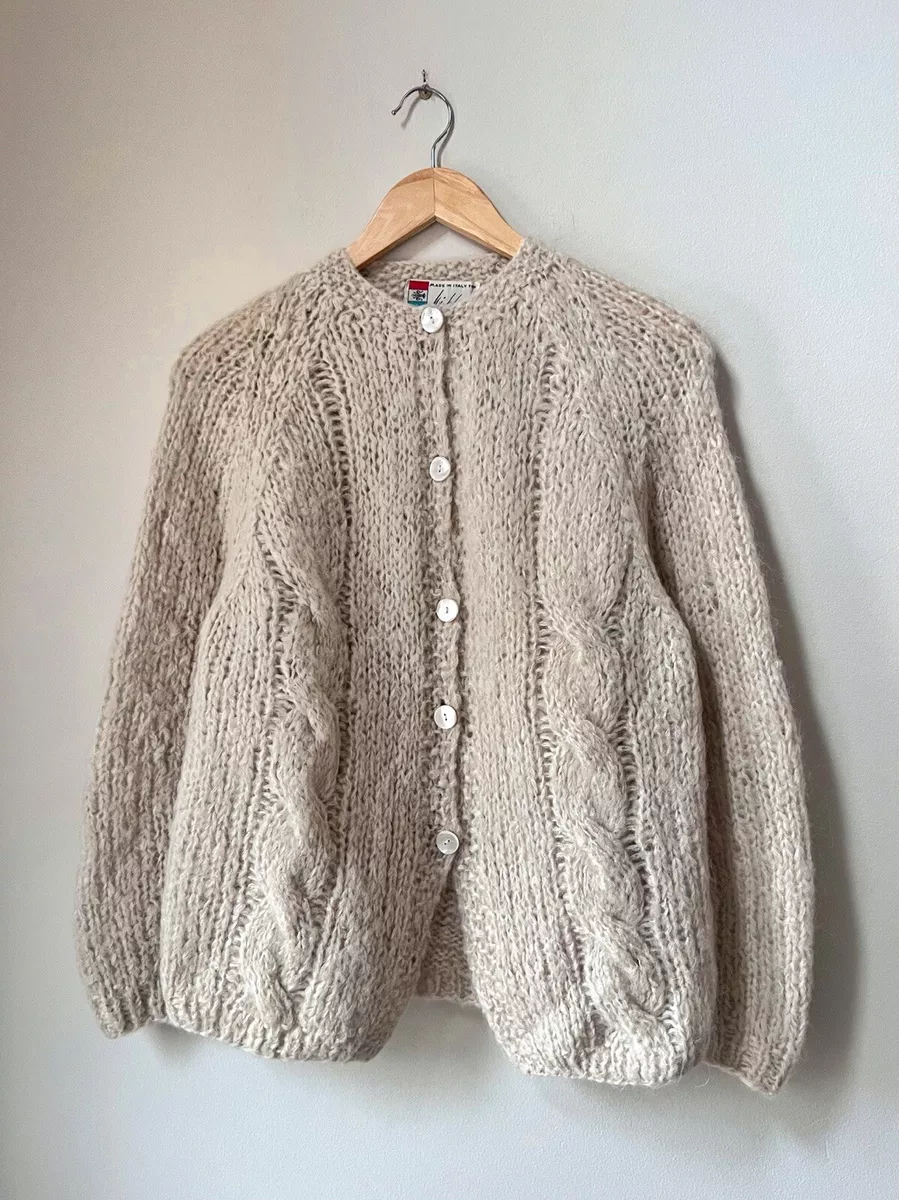 Vintage 60s Mohair Cardigan Sweater Made in Italy Cable Knit Hand Knit Wool