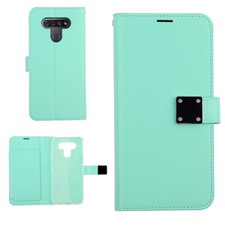 Leather Bi-Fold Wallet Card Holder Cash Pocket Cover Case for LG K51 TEAL GREEN