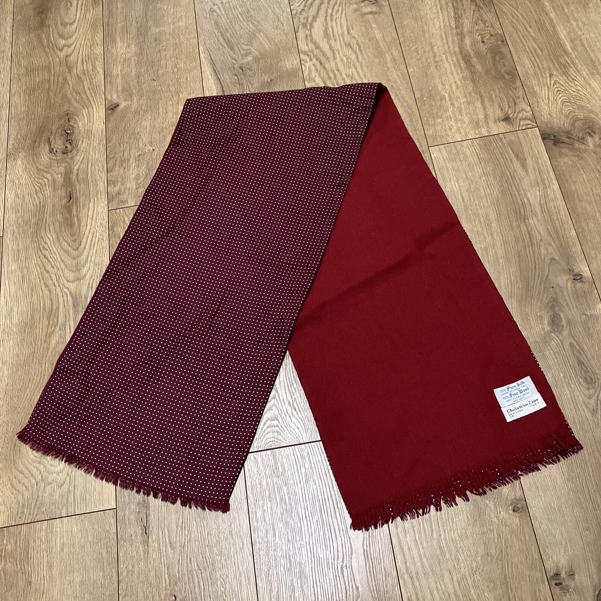 Vintage Christian Dior Silk Wool Scarf Rectangle Red Maroon