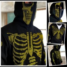 Rhinestone Skeleton Fashion Gothic Men Women Hoodie Sweatshirt Full Zip Jacket