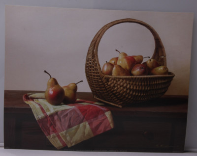 Still Life Pear Basket Country 11x14'' Applejack Art Zhen Huan Lu USA - NEW