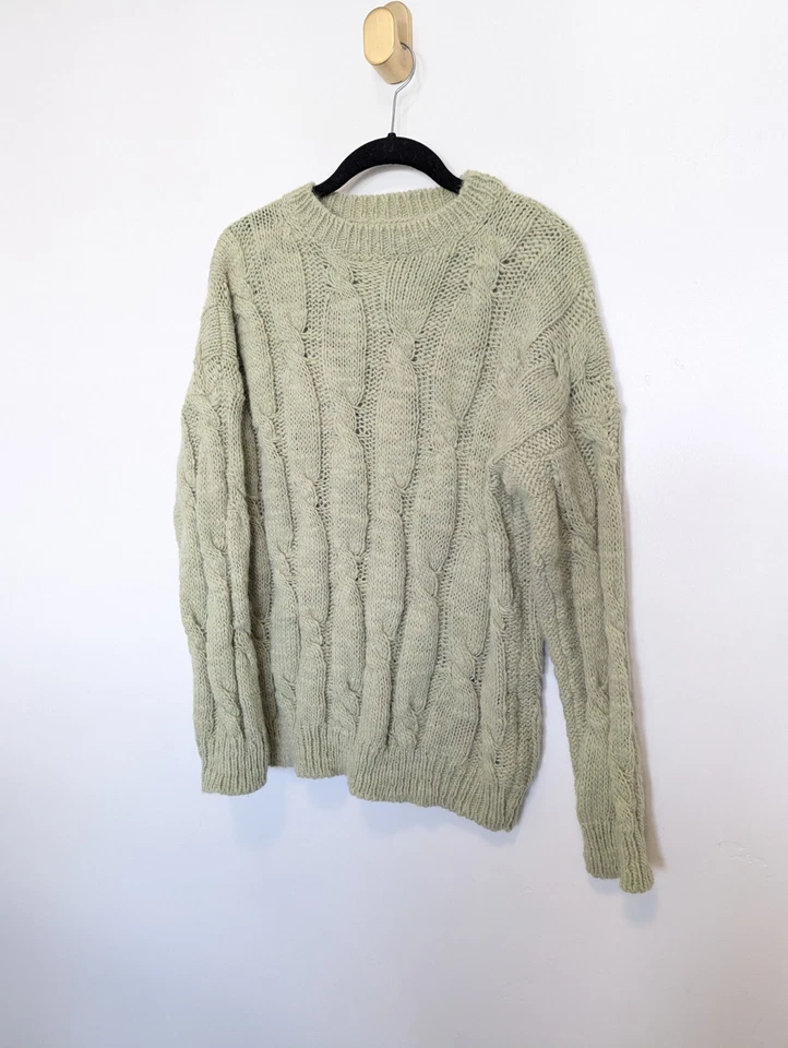 Pastiche Cable Knit Sweater Womens Size M Green Alpaca Wool Fisherman Grandpa - Image 2 of 4