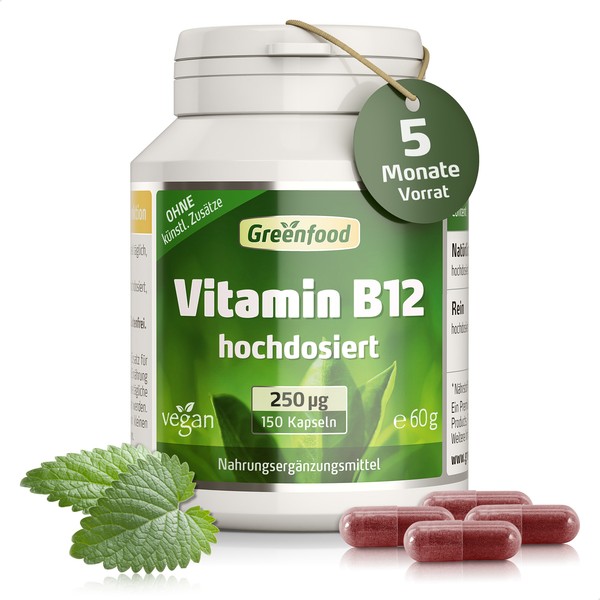 Vitamin B12 (Methylcobalamin), 250 µG, Hochdosiert, 150 Kapseln – Vegan-image