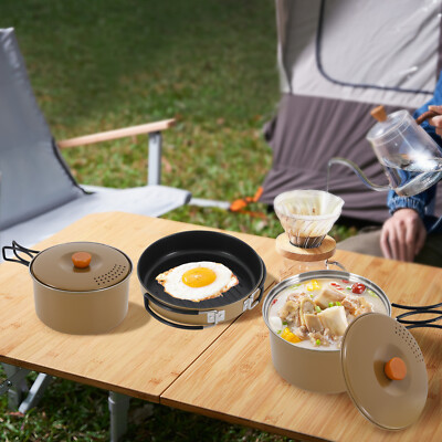 Camping Cookware Set, Camping Cooking Set, Stainless Steel Camping Pots Khaki