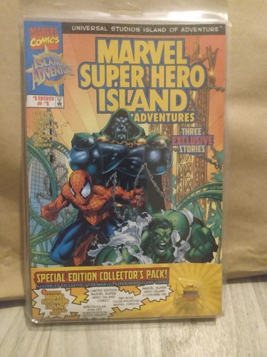 Marvel Super Hero Island Adventures Collectors Pack 1999 #1 - Comic, Pin, Cards - Picture 1 of 4