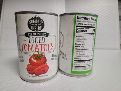 Lot of 12 Steam Peeled Diced Tomatoes SUMMER IS INSIDE 14.5oz Each CAN NON-GMO