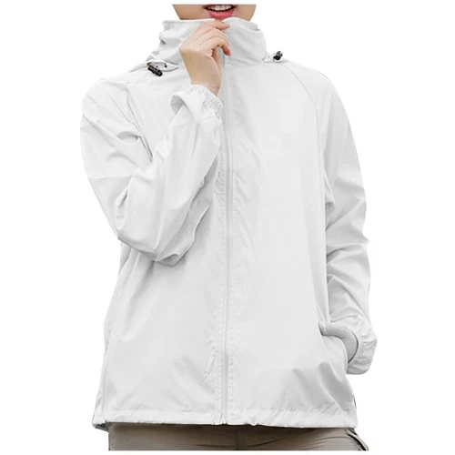 Chaqueta de lluvia ligera impermeable para mujer Abrigo de lluvia Cremallera completa Con capucha Cortavientos - Imagen 20 de 54
