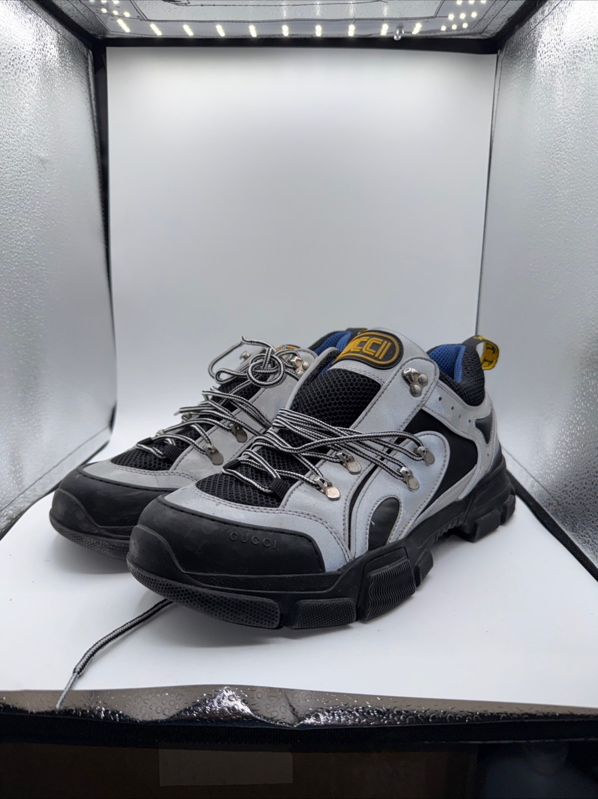 Gucci Flashtrek Grey Black Mens Size 11 Pre-Owned No Box