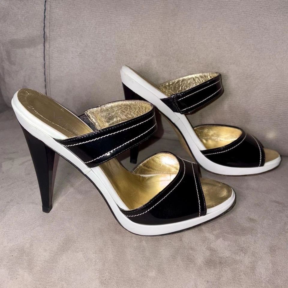Tacones altos de cuero italiano Versani con forro dorado - talla 6 diseñador vintage Foto 2 de 4