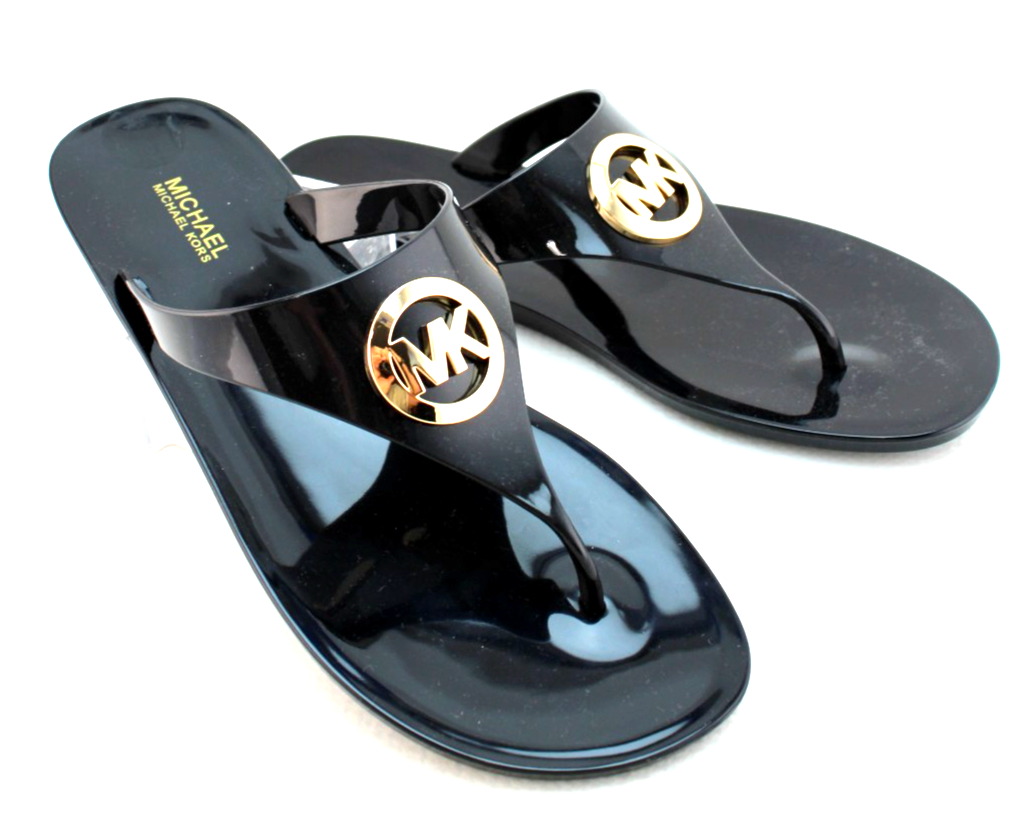 New MICHAEL KORS Lillie Jelly Women 11 Black /Gold Metal MK Logo