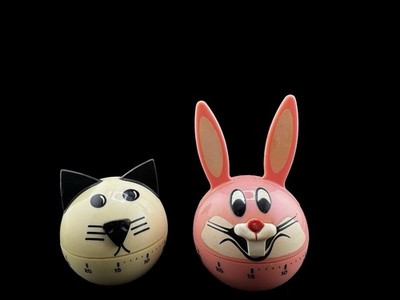 Vintage Cat & Bunny Kitchen Timer Set Novelty Animal Character Collectible