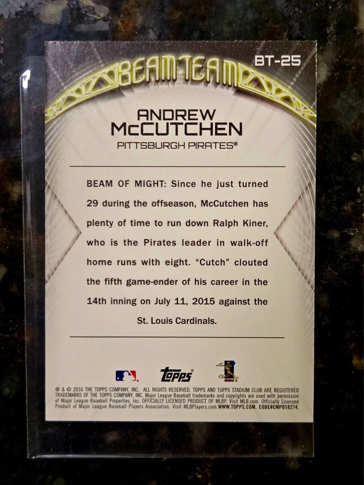 2016 Topps Stadium Club Beam Team Andrew McCutchen Pirates Legend Insert - Image 2 of 2
