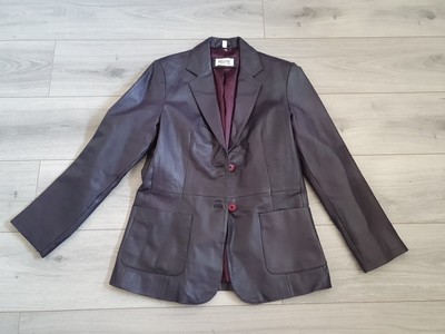 Vintage Helline Purple Genuine Real Leather Blazer Size 12 Fully Lined