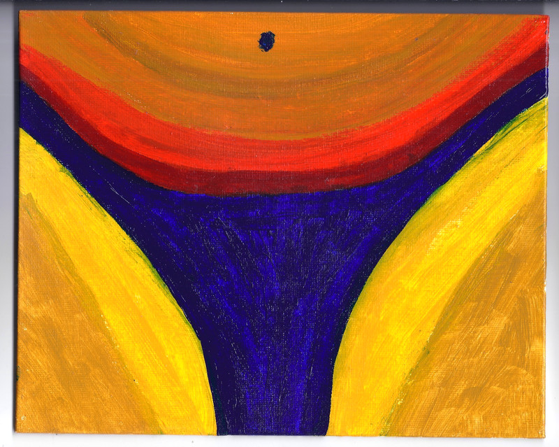 PEEK-A-BOO - Painting 10X8 OOAK Abstract Dada Surrealism Belly Button?