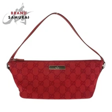 Gucci GG Canvas Handbag Pouch Red Silver 21x10x10cm Used