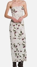 Stella McCartney Women's White Red Strapless Ruched Printed Maxi Dress Size L