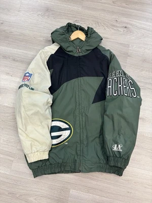 Vintage 90s Logo Green Bay Packers Sharktooth Puffer Jacket XL NFL Pro Line - Image 1 of 4