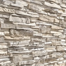 LAJA Alpine White Stone Cladding SAMPLE | Split Face Wall Panels, Stacked Stone