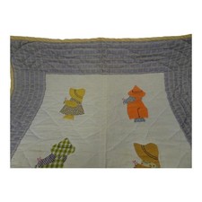 Quilted Wall Hanging 33 1/2" X 43" Handcrafted 6 Children in Hats Green Blue