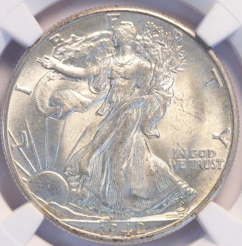 1942 D Walking Liberty Half Dollar, NGC MS65, Brilliant White Gem, Tough Date!