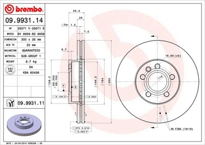 Brembo 09.9931.11 Brake Disc for Ford, Seat, VW
