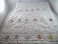 Pottery Barn Kids Baby Bright Pom Pom Quilt Nursery Toddler White 36x50