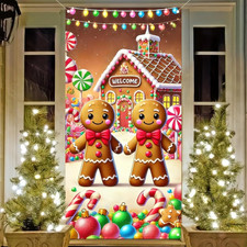 Gingerbread Man Christmas Door Cover 71x35 in Holiday Porch Banner Decor
