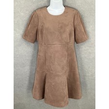 Calvin Klein Women's Dress Sz 12 Brown Tan Faux Suede Career Party Short Sleeve