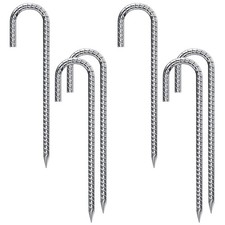 Rebar Stakes 12 Inch 6 Pack Tent Stakes Heavy Duty Metal J Hook, for Trampoli...