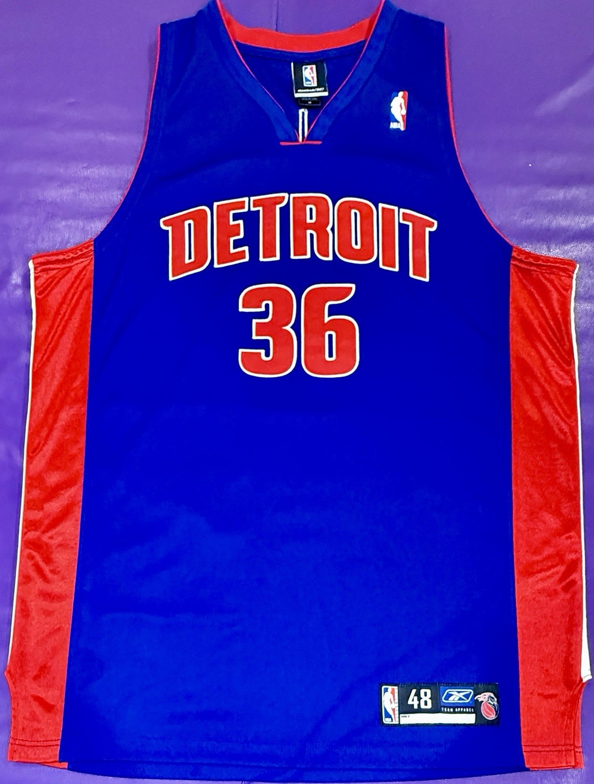 Authentic Rasheed Wallace #36 Detroit Pistons Vintage On Court Reebok Jersey 48