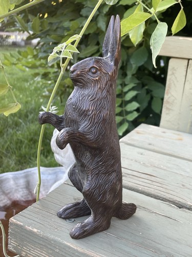 Vtg Cast Iron Rabbit Door Stop Bunny Is Chocolate 8”H Art Decor