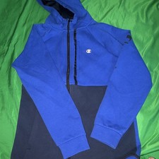 Champion Boys Blue/Black Colorblock Full Zip Hooded Logo Hoodie Size L 14/16