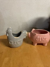 Rooster & Pig Utensil Holder Set, Canister,  Planter Set,  Farm House