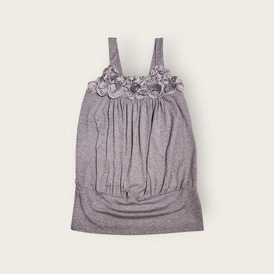 Vintage Y2k early 2000s Hypnotize grey 3D floral twee tank top