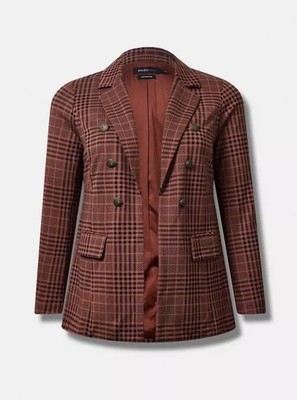 NWT Torrid Studio Light Ponte Double Breasted Blazer Birdie Check Plaid Size 2X