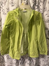 Columbia Hooded Full Zip Rain Jacket Neon Lemon Lime Youth Size M 10/12 