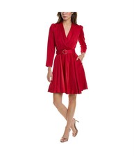 Taylor Womens Belted A-line Dress, red, 12