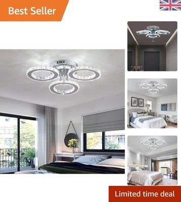Moderner Kristall LED Kronleuchter - 3-Ring Edelstahl Pendelleuchte...