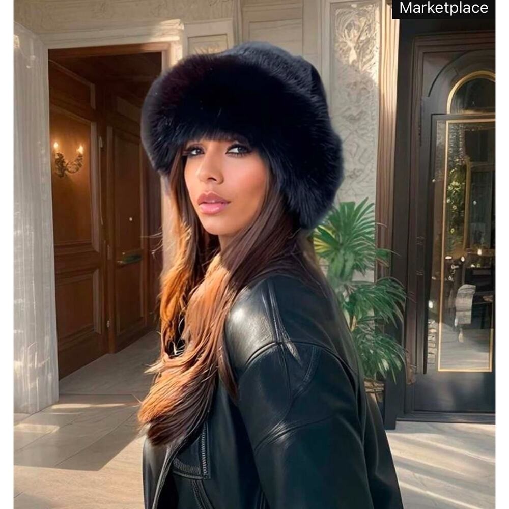 NEW Mongolian Fluffy Furry Black Faux Fur Luxury Ear Coverage Bucket Beanie‎ Hat Women Warm Mongolian Hat Thicken Plush Warm Fur Hat  main image 4