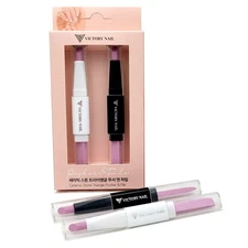 VICTORY NAIL Ceramic Stone Triangle Pusher & File (White, Black) Cuticle