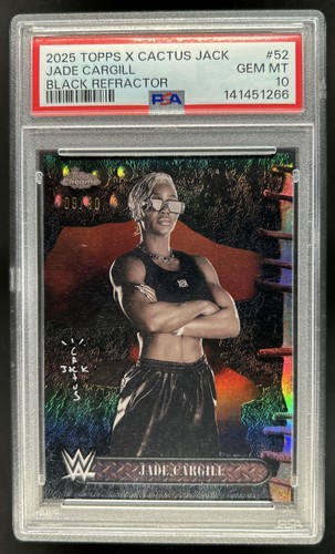 2025 Topps Chrome WWE x Cactus Jack Jade Cargill Black Refractor #/10 PSA 10