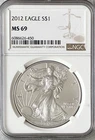 2012 $1 American Silver Eagle NGC MS69 1 Oz 0.999 Fine Bullion Coin #450