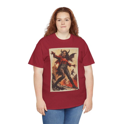 Demon Lady Gothic Graphic Tee Heavy Cotton Shirt, Alternative Style Horror Theme - Picture 42 of 47