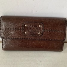 Brown Fossil Long Live Vintage 1954 Tri-Fold Wallet Cow Hide Leather X