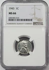 1943 Lincoln Wheat Cent NGC MS-66