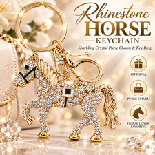 Rhinestone Horse Keychain Gold Tone Crystal Horse Purse Charm Key Ring Gift