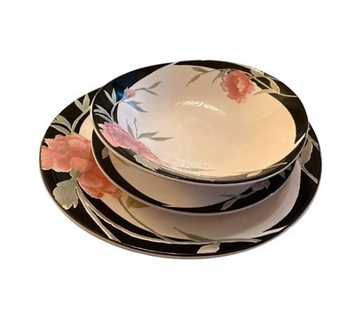 SANGO Impression - 3 Piece Place Setting Black, Pink Roses/Flowers