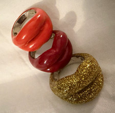 Solange Lot of 3 Chunky Band Rings Size L Gold Glitter Red Orange Round
